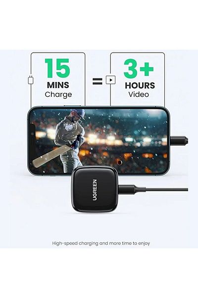 Ugreen Wall Charger USB-C Port PD with Lightning Cable 20W - Black