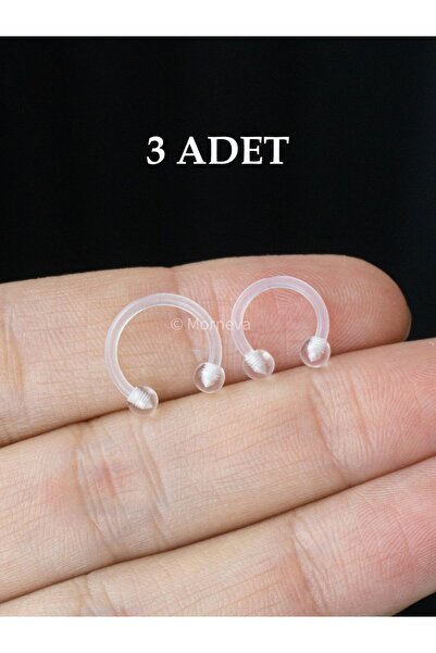 MORNEVA Şeffaf Antialerjik Bioplast Dudak Tragus Septum Helix Conch Tragus Silikon Kulak Piercingi (3 Adet)