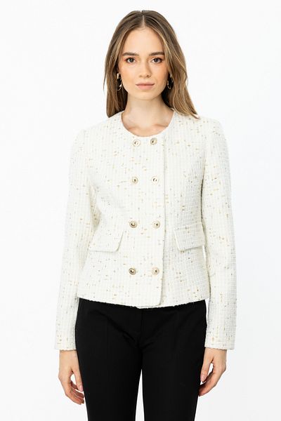 Ekol Ecru-1123 Model Self Patterned Buttoned Jacket