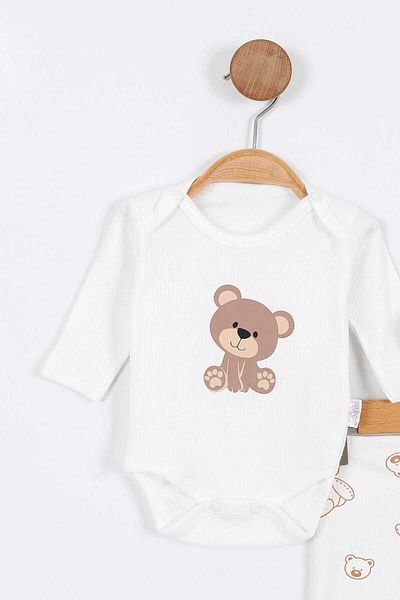 dinamik çocuk Bear Printed Corded Fabric Baby Set with Snap Fasteners, 100% Cotton, 2-Piece Bottom Top, 0-3-6-9 Months