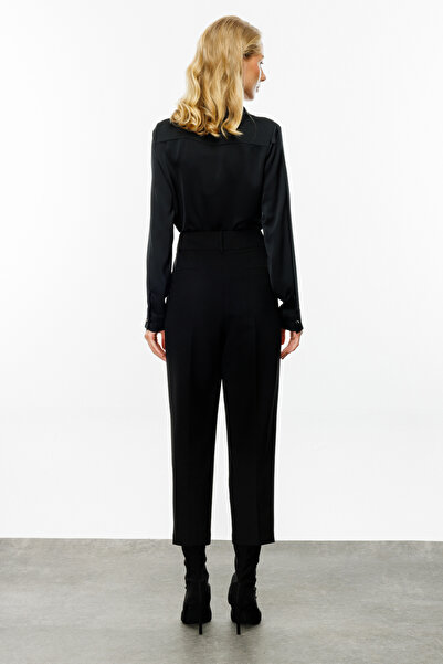 Ekol Black Women's Trousers - Pleated Front, Wide Leg, Model 4011