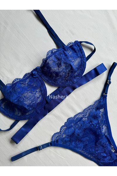 Nashera Set de lenjerie intima sutien din tul cu sârmă Victoria albastră