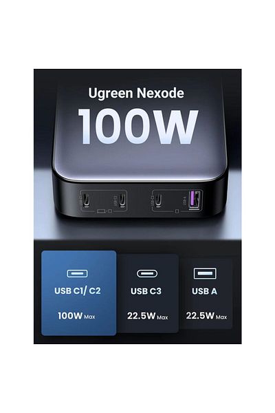 Ugreen Nexode Desktop Charger 3 USB-C Port and USB Port 100W - Gray