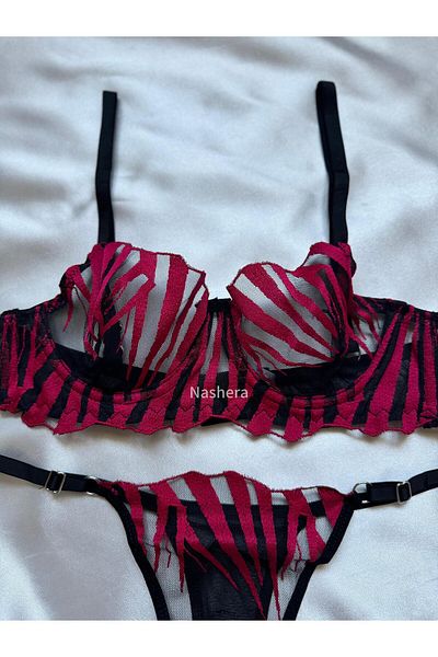 Nashera Set de lenjerie intima sutien sexy din tul cu sârmă brodata cu sabie burgundy