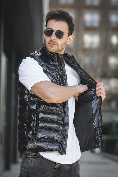 Oksit Bl 1696 Slim Fit Extra Glossy Stand Collar Men's Puffer Vest
