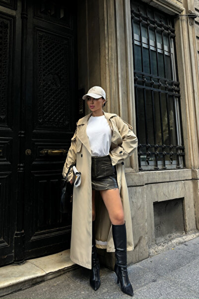 'Ello Bej Yandan Yırtmaç Detay Trençkot