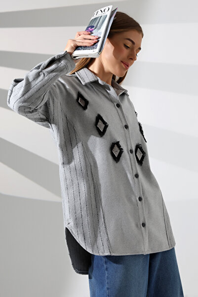 VG BOND MODA Square Feather Sequin Detailed Striped Seasonal Women's Shirt Vg015