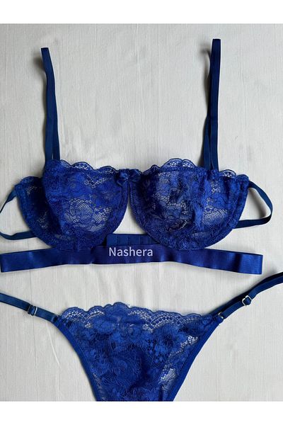 Nashera Set de lenjerie intima sutien din tul cu sârmă Victoria albastră