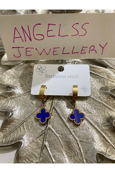 ANGELSS JEWELLERY Navy Blue Gold Dangle * Earrings (Local Model Navy Blue Gold Dangle Earrings)