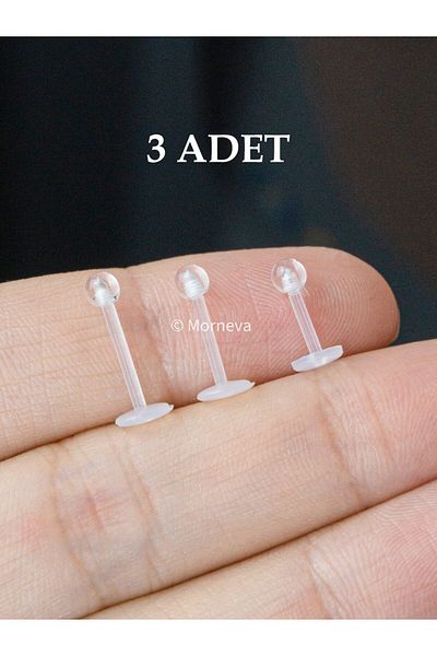 MORNEVA Antiallergic Bioplast Tragus Helix Conch Labret Lip Ear Piercing Silicone Clear Earrings (3 Pcs)