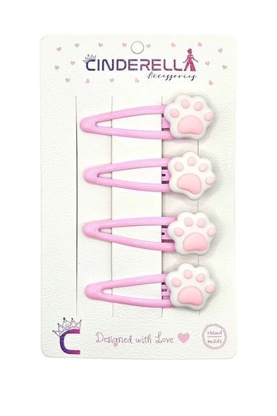 Cinderella Set de 4 design roz Kawaii Cat Paw - Set de catarame cu cataramă