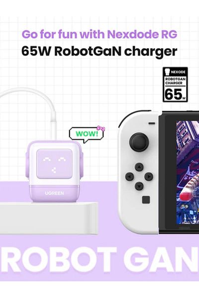 Ugreen Nexode GaN Robot Wall Charge 2 USB-C Port and USB Port 65W - Purple