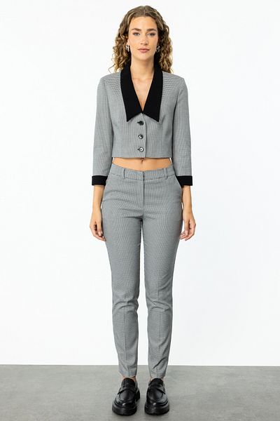 Ekol Narrow Leg Houndstooth Patterned Trousers