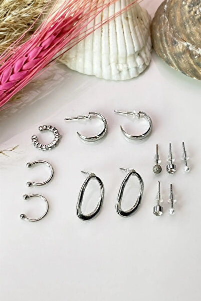 Saint Charmes Silver Color 12 Piece Ear Cuff Cartilage Combination Earring/Earring Set