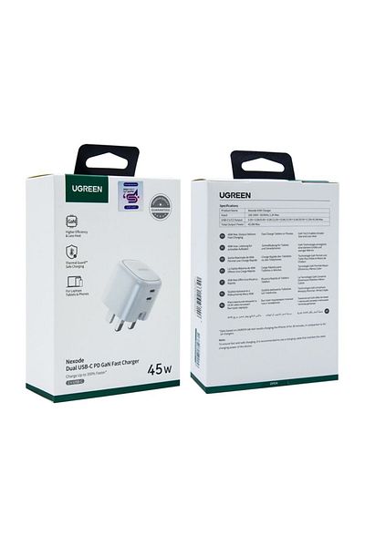 Ugreen Wall Charger Nexode GaN 2 USB-C Ports 45W - White