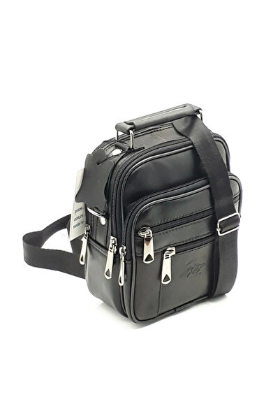 Newish Polo حقيبة يد وكتف من الجلد الطبيعي باللون الأسود للرجال (15×19 سم)