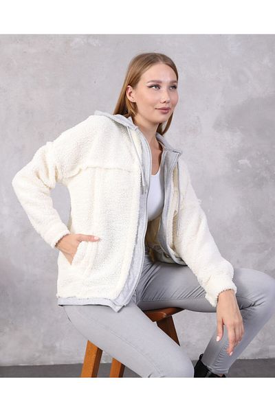 OlaLady Jachetă de pluș de damă din bumbac pieptănat cu glugă