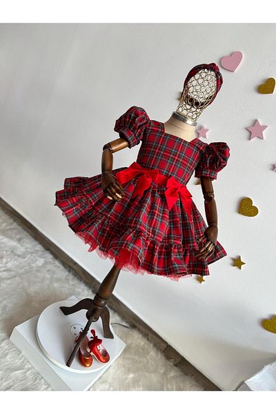 NA ADDESIGN New Year's Girls' Dress - Short Puff Sleeve, Tutu Flannel, Christmas Photo Shoot Outfit