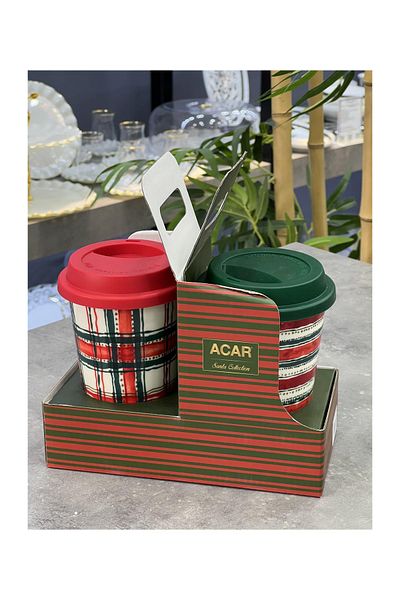 Doğudeko New Year Set of 2 Gift Cups with Silicone Lid