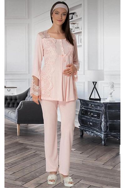 EM&FA TEKSTİL Maternity Dressing Gown Nightgown Pajamas Set