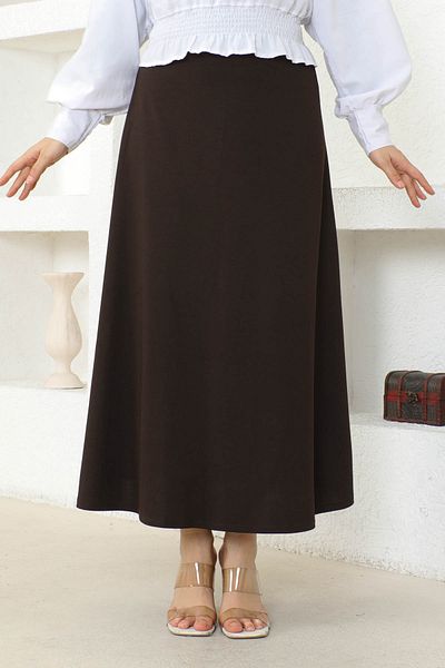 İmajButik Brown Long Scuba Flared Skirt