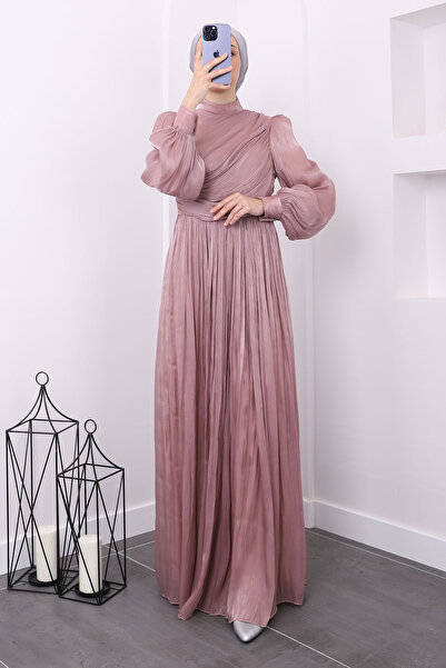 İmajButik Rochie de seară cu mânecă cu balon și guler pudrat