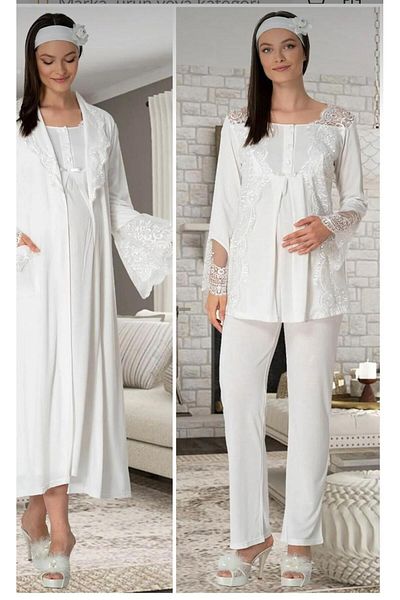 EM&FA TEKSTİL Maternity Dressing Gown Nightgown Pajamas Set