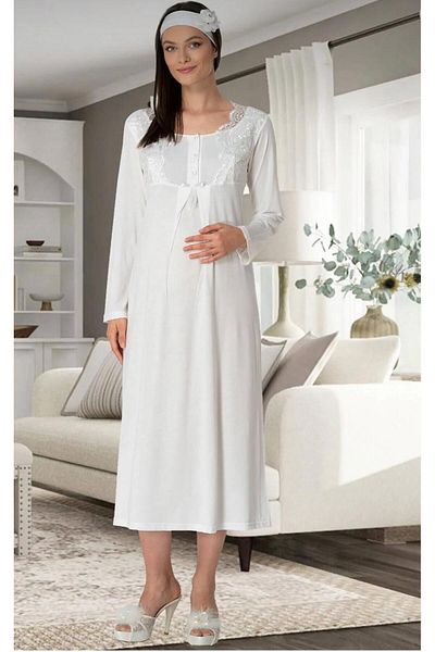 EM&FA TEKSTİL Lace Embroidered Maternity Dressing Gown Nightwear Set