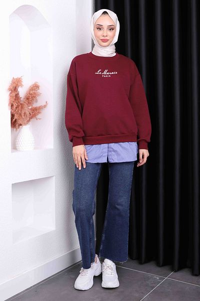 İmajButik Μπορντό κεντημένο ιδρώτα με τρεις κλωστές