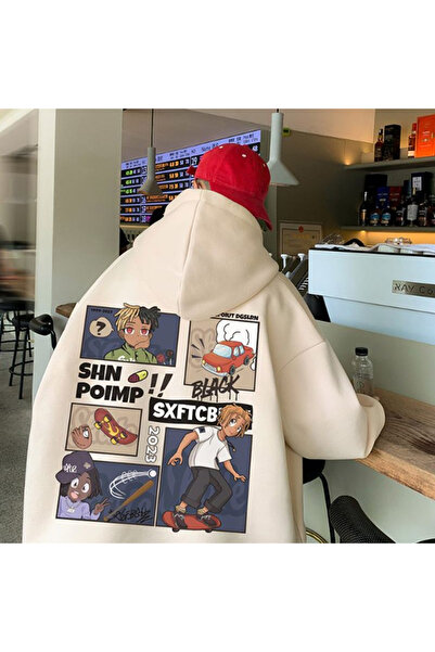 Drippy Muška manga estetska bela majica - anime dukserice, široki kroj sa kap...