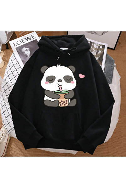 Drippy Pandii iubesc băutura cu lapte de perle, ceai, hanorac cu imprimeu pen...