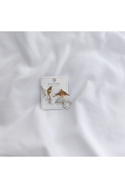 tezz Xuping Zirkon Taşlı 3lü Altın Kelebek Küpe