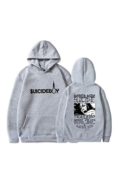 Drippy Suicideboy vintage dukserica sa kapuljačom - Harajuku siva hip hop uli...
