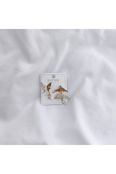 tezz Xuping Zirkon Taşlı 3lü Altın Kelebek Küpe