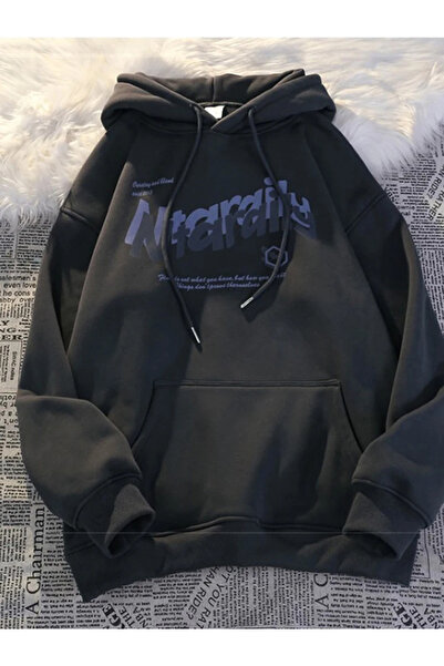 Drippy تي شيرت رجالي بغطاء للرأس كبير الحجم مطبوع عليه حروف قوطية - هودي عصري...