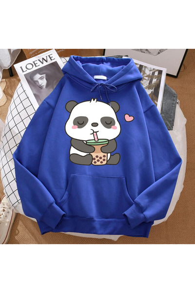 Drippy Pandii iubesc băutura cu lapte de perle, ceai, hanorac cu imprimeu pen...