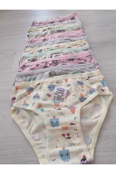 HS İÇ GİYİM 6’lı Paket Pamuklu Renkli Desenli Kız Çocuk Slip Külot ( Kota )