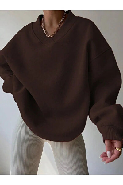 oneagılyazı Oversize V-Neck Sling Sleeve Detail Sweatshirt