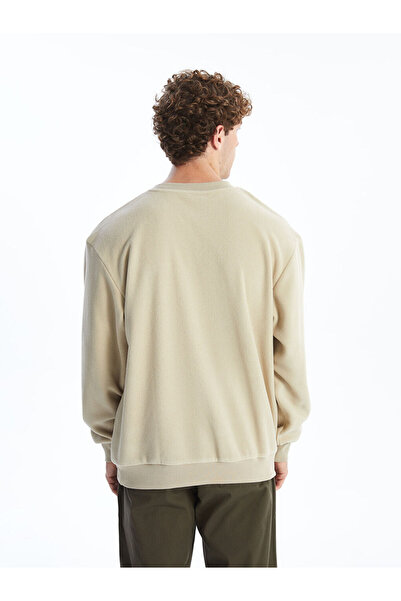 LC Waikiki Ανδρικό φούτερ με μακρύ μανίκι με λαιμόκοψη σε μπεζ χρώμα