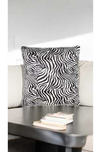 LUX VIE Pernă țesătură catifea 45x45 cm Pernă groasă cu nervuri albe Față de pernă zebră neagră