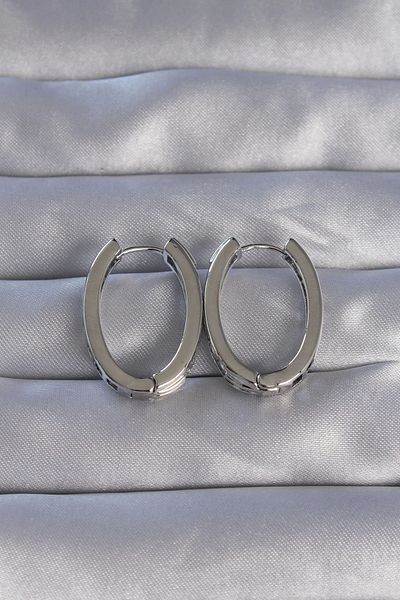 Clariss Brass Silver Color Zircon Stone Oval Model Earrings