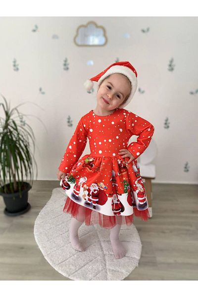 ARBİ kids Girl's Christmas Dress with Red Hat - New Year and Christmans