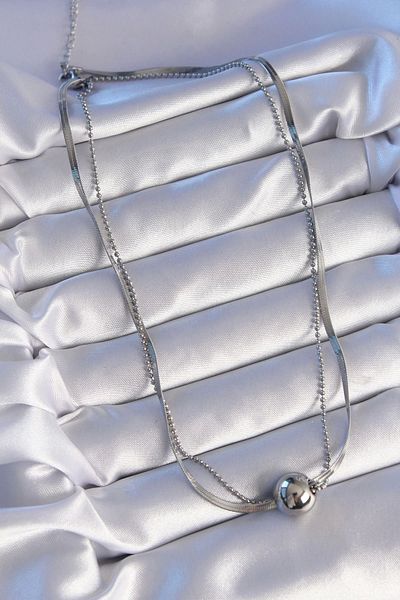 Clariss 316L Steel Double Chain Silver Color Ball Italian Model Necklace
