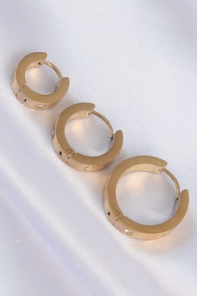 Clariss 316L Steel Gold Color Zircon Stone Model 3-Piece Hoop Earrings