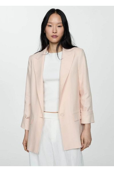 MANGO Woman Blazerjacke aus Leinen mit Knöpfen an den Manschetten
