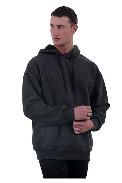 Exve Exclusive Anthracite Grey Basic Oversize Φούτερ με κουκούλα με κουκούλα με 3 νήματα με απαλή αφή και φλις εσωτερικά