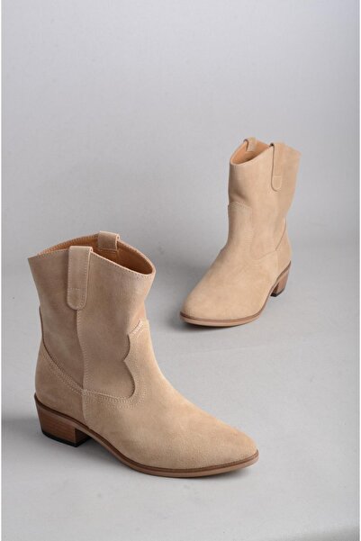 SEÇ KUNDURA SEÇ 1219 Hakiki Deri Western Bot Bej Süet