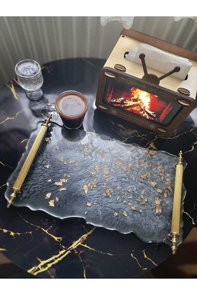 Home Modern Decoration - Gray Gold Epoxy Tray, Painter Handmade Tray Resin Tray