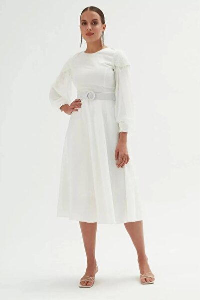 PHELDA Rochie din satin cu detaliu pe umeri 695-Alb