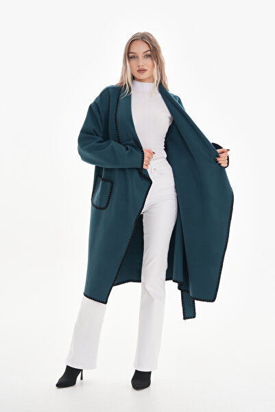 GigiTex Emerald Green Stamp Coat Oversize Standard Size 36-46 Below Knee Pocket Comfortable Fit with Belt